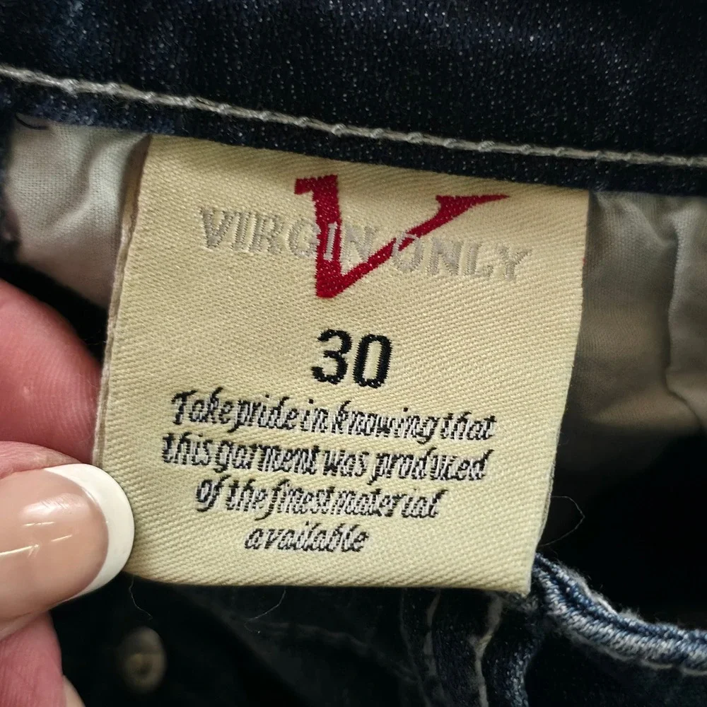 Virgin Only O-Ring Side Cut-Out Jeans Womens 30 Blue Leopard Metallic Y2K Edgy